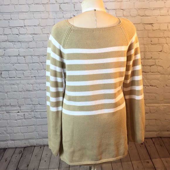 Grace Elements Tan Sweater White Metallic Stripe Long Sleeve XL - Picture 2 of 4